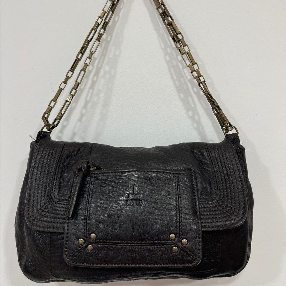 LUCIEM PURSE LEATHER BLACK excellent condition with mental Straps
